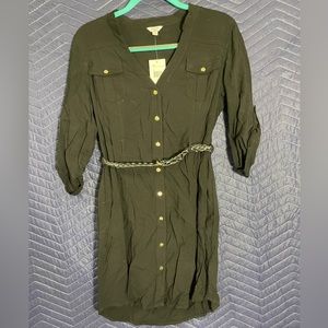 NEW Women's Guess Midi 3/4 Length Sleeve Button-up Dress